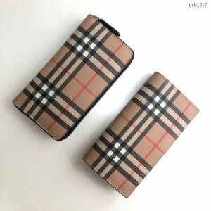 Burberry專櫃新款錢包 巴寶莉Vintage格紋環保帆布全拉鏈錢夾 yxb1317