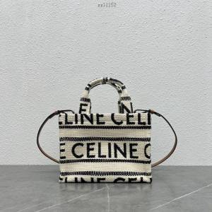Celine專櫃新款條紋織物托特包 賽琳浮雕logo手提斜挎購物袋 xxl1152