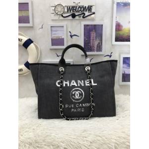 CHANEL女包 專櫃爆款 66941# 珠片牛仔帆布包 經典購物袋 香奈兒大號手袋 djc1030
