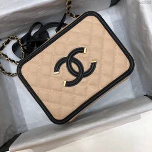 CHANEL女包 四方盒化妝包 原廠魚子醬牛皮 中號香奈兒手拎包 斜挎包 djc1290