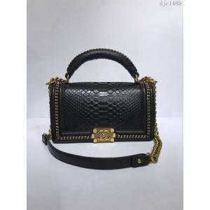 CHANEL女包 A94804 新款經典leboy大蟒蛇皮 牛皮革手柄編織金屬邊 手提單肩口蓋包 香奈兒手拎包 djc1489