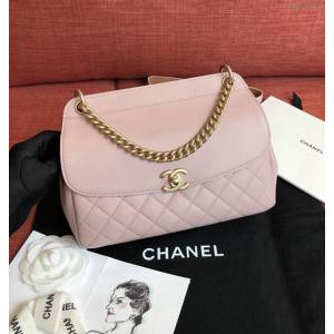 CHANEL女包 2019春夏包包 粉色口蓋包 香奈兒鏈條斜挎包 djc1525