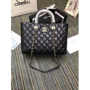 CHANEL女包 A57974 最新款 棱格子復古小牛皮 手柄母子購物袋 黑色 香奈兒小號手提包 djc1540