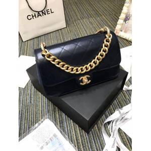 CHANEL女包 A91864 最新款 油蠟牛皮布紋皮 金屬鏈條手柄 Chanel風琴手提單肩包 香奈兒鏈條口蓋包 djc1666