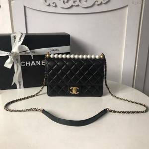 CHANEL女包 黑色大號 新款珍珠系列 小方包 復古風 香奈兒鏈條斜挎女包 djc1696