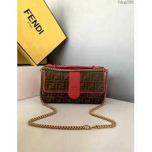 FENDI专柜精品包包 0181L啡/紅色 芬迪頂級原單手提包 Fendi鏈條肩背女包 fdzg2282