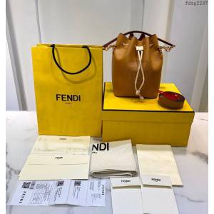 FENDI专柜精品包包 芬迪頂級複刻黃色全皮肩背女包 Fendi牛皮大號水桶包 fdzg2297
