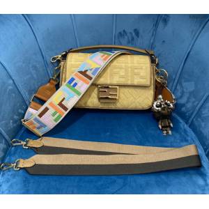 FENDI专柜精品包包 芬迪頂級2020火爆主推款baguette肩背女包 Fendi經典雙F竹席布料斜挎包 fdzg2298