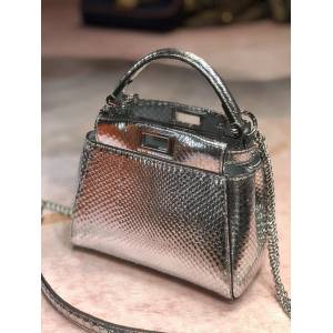 FENDI专柜精品包包 芬迪peekaboo單手柄手提包 進口蟒蛇皮 Fendi新款小號手袋 fdzg2477