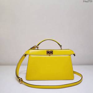 FENDI專櫃精品黃色Peekaboo包包 芬迪Iconic Peekaboo I See U水準設計手袋手提包 fdzg2728