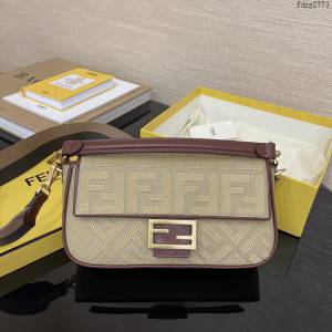 FENDI專櫃精品女包 芬迪最新Baguette布面Fendi米黃色手提肩背女包 fdzg2773