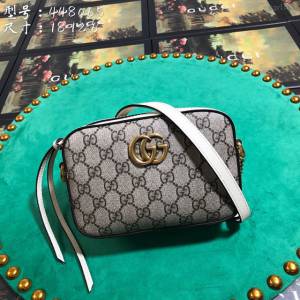 Gucci女包 448065 古馳Marmont迷你小號相機包 Gucci白pvc皮單肩斜挎包  gqy1828