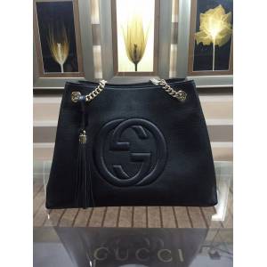 Gucci經典款女包 308982 古馳Soho系列 真皮浮雕雙G單肩包 古奇黑色全皮女包  gqy2171
