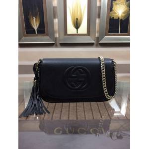 Gucci高仿專櫃女包 336752 GUCCI古馳鏈條女包 黑色雙G單肩斜跨包  gqy2189