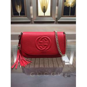 Gucci高仿專櫃女包 336752 GUCCI古馳鏈條女包 紅色雙G單肩斜跨包  gqy2190