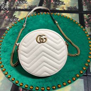 Gucci經典款女包 550154 Gucci古馳GG Marmont系列 白色全皮圓形迷你肩背包  gqy2457