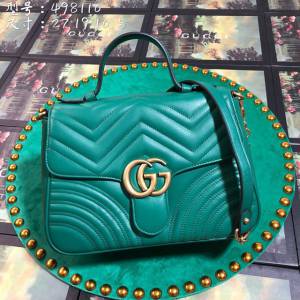 Gucci高仿專櫃女包 498110 古馳GG Marmont系列 GUCCI女士手提包 古馳綠色全皮單肩斜挎包  gqy2491