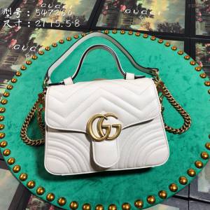 Gucci高仿專櫃女包 547260 古馳GG Marmont系列迷你手提包 Gucci白色全皮翻蓋手拎肩背女包  gqy2496