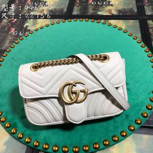 Gucci經典款女包 446744 古馳GG Marmont系列鏈條包 Gucci白色牛皮單肩斜挎女包  gqy2510