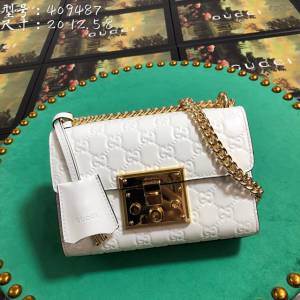 Gucci經典款女包 409487 古馳經典款 白色壓花全皮 GG鎖扣包 Gucci鏈條肩背斜挎包  gqy2629