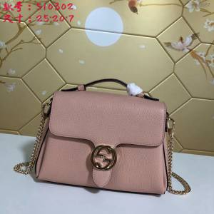 Gucci高仿專櫃女包 510302 Gucci牛皮鏈條女包 Gucci黑色全皮手提包 古馳肩背斜挎包  gqy2667