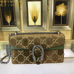Gucci經典款女包 499623 古馳雙G天鵝絨單肩鏈條包 Gucci小號酒神包  gqy2696