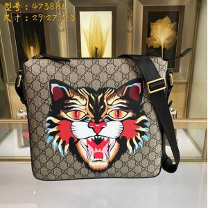 Gucci專櫃款男包 473886 古馳GG高級人造革中號郵差包 Gucci男士單肩斜挎包  gqy2714