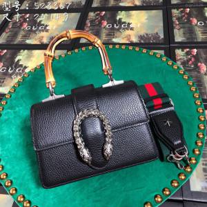 Gucci高仿專櫃女包 523367 古馳mini酒神包 黑雙色皮 Gucci手提包 Gucci單肩包  gqy3026