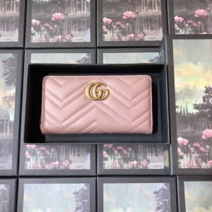 Gucci經典款錢夾錢包 443123 古馳小牛皮錢包 Gucci原單GG Marmont系列長款拉鏈女錢包  gqy3167
