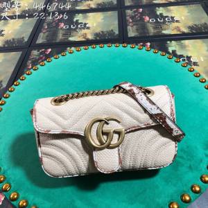 Gucci經典款女包 446744 古馳GG Marmont系列鏈條包 Gucci棕蛇牛皮單肩斜挎女包  gqy3233