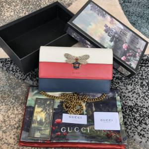 Gucci經典款女包 476079 古馳最新瑪格麗特皇后鏈子包 蜜蜂珍珠水晶裝飾 Gucci翻蓋小挎包  gqy3530