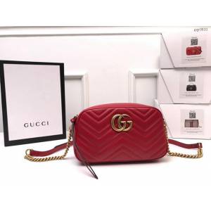 Gucci經典款女包 447632 古馳GG Marmont系列 義大利紅色原廠皮 Gucci鏈條單肩斜挎包  gqy3633