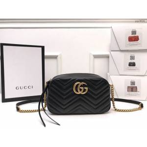 Gucci經典款女包 447632 古馳GG Marmont系列 義大利黑色原廠皮 Gucci鏈條單肩斜挎包  gqy3634