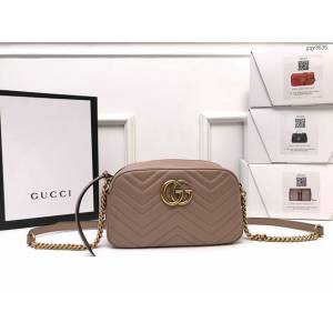 Gucci經典款女包 447632 古馳GG Marmont系列 義大利奶茶色原廠皮 Gucci鏈條單肩斜挎包  gqy3635