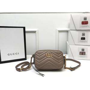 Gucci經典款女包 448065 古馳GG Marmont系列小號相機包 Gucci奶茶色原廠皮單肩斜挎包  gqy3639