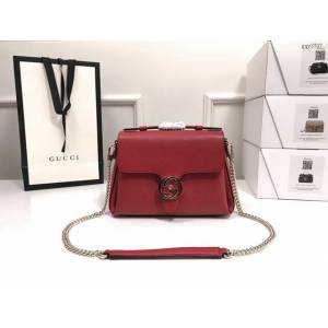 Gucci高仿專櫃女包 510302 古馳女士粉色牛皮郵差風琴包 Gucci迷你斜挎小方包 Gucci全牛皮手提包  gqy3707