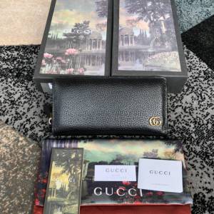 Gucci經典款錢夾錢包 428736 古馳Gucci原單GG金屬男士錢夾 克豬紋皮 黑色拉鏈長錢包  gqy3736