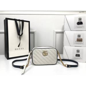 Gucci經典款女包 448065 古馳GG Marmont系列小號相機包 Gucci藍白皮單肩斜挎包  gqy3897