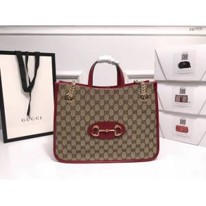 Gucci高仿專櫃女包 621144 古馳2020春夏系列 1955馬銜扣托特包 Gucci大號雙提手托特包  gqy3930