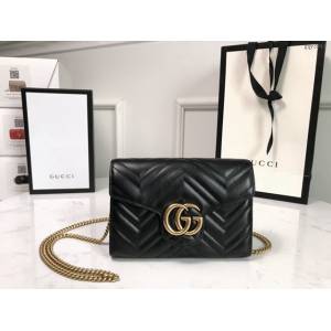 Gucci經典款女包 474575 古馳Marmont系列單肩鏈條包 Gucci全皮迷你小挎包  gqy3943