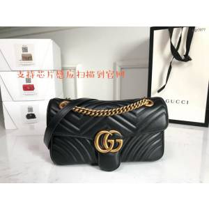Gucci經典款女包 443497 古馳鏈條單肩斜挎包 gucci經典款黑色牛皮女包  gqy3977