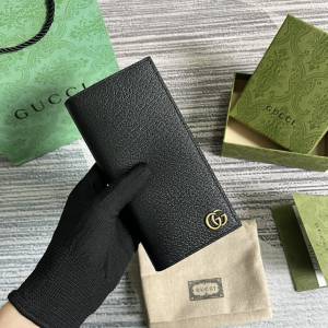 Gucci專櫃2022新款男士長夾皮革皮夾 古馳GG Marmont系列長款證件錢包436023 gqy4257