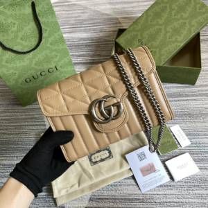 Gucci官網新款女包 古馳GG marmont原廠皮系列鏈條小包474575 gqy4829