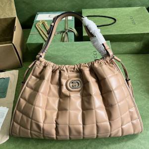 gucci專櫃2024新款原廠皮休閒肩背女包 古馳Gucci Deco系列中號絎縫托特包 jcp2087