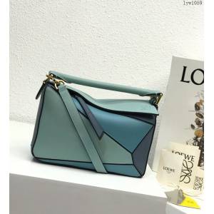 Loewe羅意威Puzzle女款系列小號幾何包 湖水蘭拼色手提肩背斜挎女包 10172 lyw1059