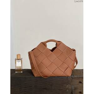 Loewe專櫃新款編織包手提肩背包 羅意威Woven Basket Gingham Bag 10118 lyw1470