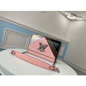 路易威登LV女包 LV鏈條單肩斜挎包 M53800粉色 Twist中號手袋 xxlv1261