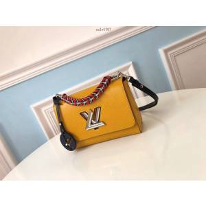 路易威登LV女包 LV水波紋牛皮鏈條單肩斜挎包 M52503黃色限量 TWIST DENIM中號時尚小手袋 xxlv1367