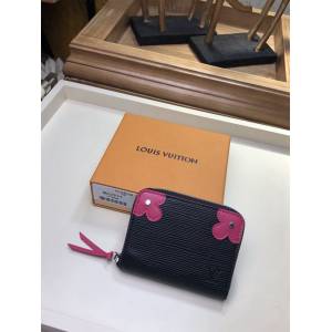 路易威登LV錢包 LV拉鏈女士零錢包 M62971 黑色配枚紅花朵 Zippy拉鏈零錢包 xxlv1423