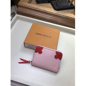 路易威登LV錢包 LV拉鏈女士零錢包 M62971 粉配紅花朵 Zippy拉鏈零錢包 xxlv1426